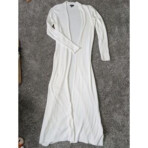 Express Womens White Ribbed Knit Maxi Duster Cardigan Open Front Long Sleeve M